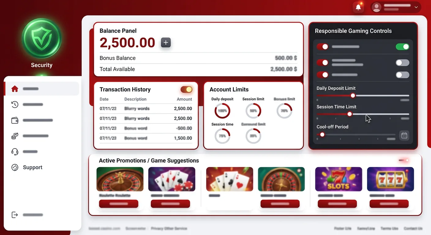 Panel gracza Total Casino z saldem, limitami i historią gier